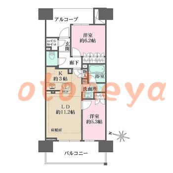 防音室のある楽器可 賃貸物件 2 LDK 15万円の図面１