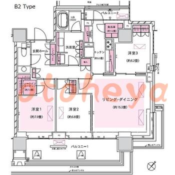 楽器可の賃貸物件 3 LDK 125万円の図面１