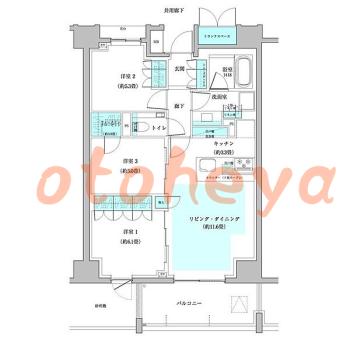 グランドピアノ可の賃貸物件 3 LDK 38万円の図面１