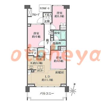 グランドピアノ可の賃貸物件 3 LDK 19.5万円の図面１