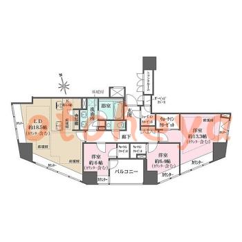 楽器可の賃貸物件 3 LDK 98万円の図面１