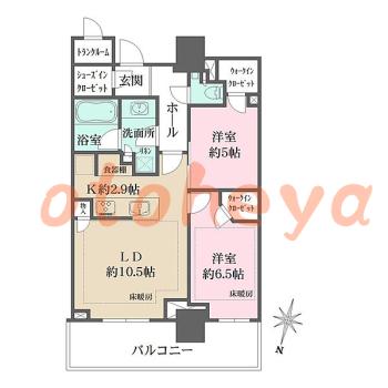 楽器可の賃貸物件 2 LDK 38.5万円の図面１