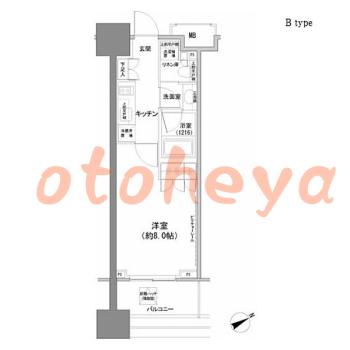 楽器可の賃貸物件 1 K 13.5万円の図面１