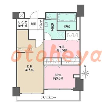 グランドピアノ可の賃貸物件 2 DK 21.5万円の図面１