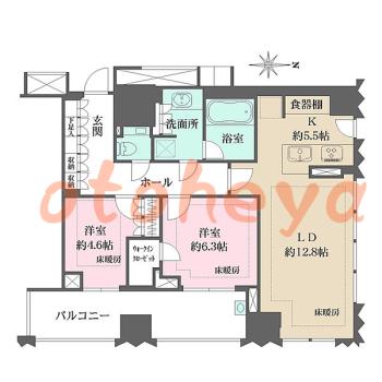 楽器可の賃貸物件 2 LDK 62.7万円の図面１