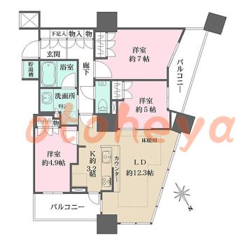 防音室のある楽器可 賃貸物件 3 LDK 39.7万円の図面１