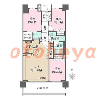 防音室のある楽器可 賃貸物件 3 LDK 26万円の図面１