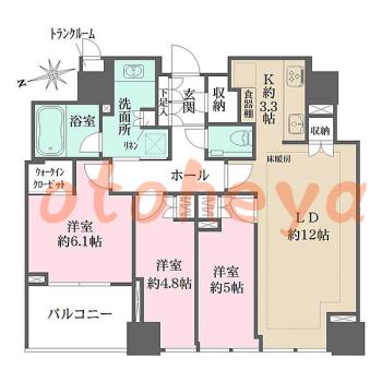 防音室のある楽器可 賃貸物件 3 LDK 53.5万円の図面１