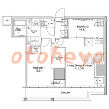 楽器可の賃貸物件 2 LDK 24.5万円の図面１