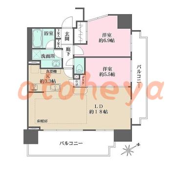 防音室のある楽器可 賃貸物件 2 LDK 16.5万円の図面１