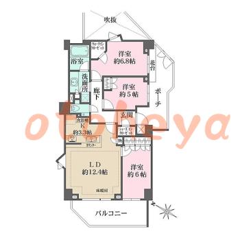 楽器可の賃貸物件 3 LDK 24万円の図面１