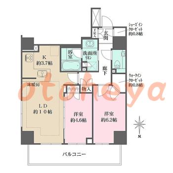 防音室のある楽器可 賃貸物件 2 LDK 25万円の図面１