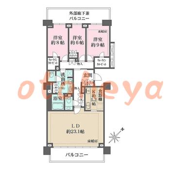 防音室のある楽器可 賃貸物件 3 LDK 200万円の図面１