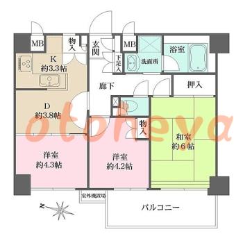 グランドピアノ可の賃貸物件 3 DK 11万円の図面１