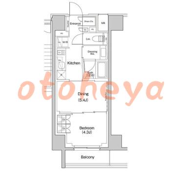 楽器可の賃貸物件 1 DK 13.6万円の図面１