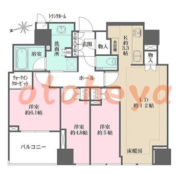 楽器可の賃貸物件 3 LDK 55万円の図面１