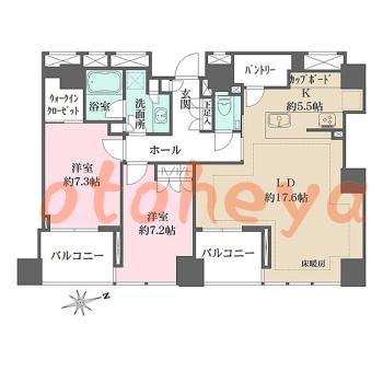 グランドピアノ可の賃貸物件 2 LDK 65万円の図面１