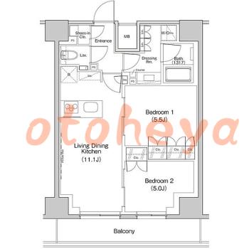 グランドピアノ可の賃貸物件 2 LDK 25万円の図面１