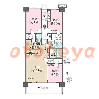 楽器可の賃貸物件 3 LDK 29万円の図面１
