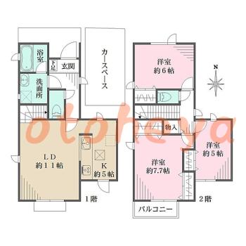 楽器可の賃貸物件 3 LDK 25.5万円の図面１