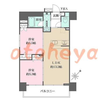 グランドピアノ可の賃貸物件 2 LDK 22万円の図面１