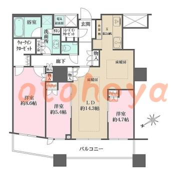 防音室のある楽器可 賃貸物件 3 LDK 50万円の図面1