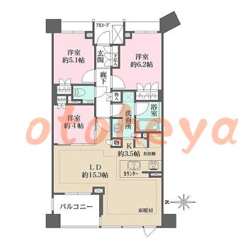 楽器可の賃貸物件 3 LDK 28.5万円の図面１