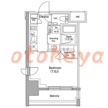 楽器可の賃貸物件 1 K 13万円の図面１
