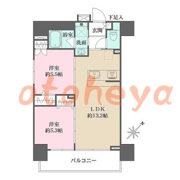 グランドピアノ可の賃貸物件 2 LDK 21.9万円の図面１