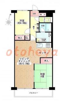 楽器可の賃貸物件 2 LDK 11万円の図面１