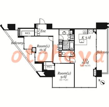 楽器可の賃貸物件 2 LDK 105万円の図面１