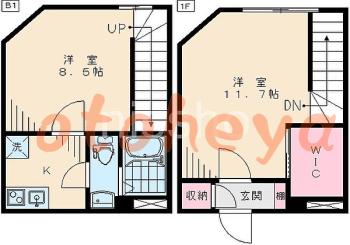 楽器可の賃貸物件 1 LDK 13.9万円の図面１