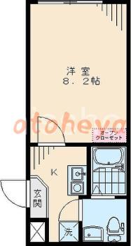 楽器可の賃貸物件 1 K 8.7万円の図面１