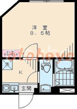 楽器可の賃貸物件 1 K 9万円の図面１