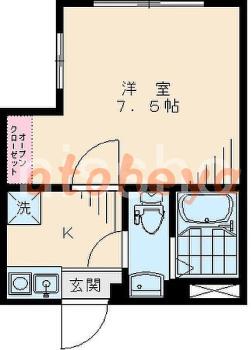 楽器可の賃貸物件 1 K 9.2万円の図面１