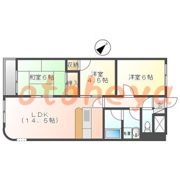 グランドピアノ可の賃貸物件 3LDK 8.8万円の図面１