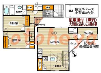 グランドピアノ可の賃貸物件 2 SLDK 43.5万円の図面１