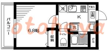 楽器可の賃貸物件 1 K 8.9万円の図面１