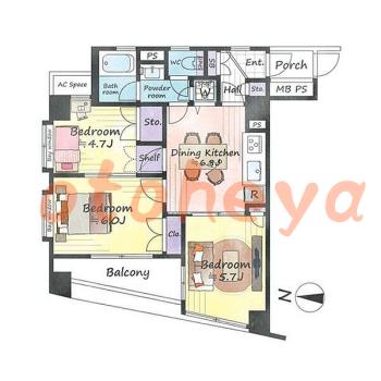 防音室のある楽器可 賃貸物件 3 DK 21万円の図面１
