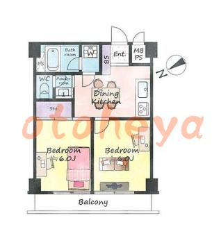楽器可の賃貸物件 2 DK 14万円の図面１