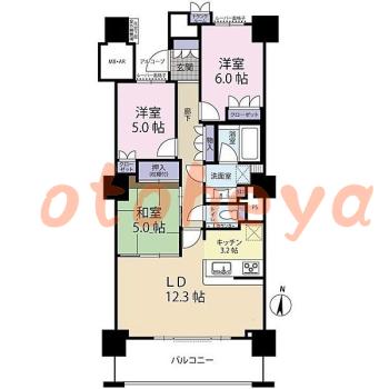 楽器可の賃貸物件 3 LDK 20.5万円の図面１