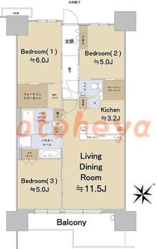 楽器可の賃貸物件 3 LDK 29万円の図面１