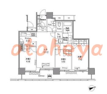 楽器可の賃貸物件 3 LDK 39.4万円の図面１