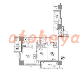 楽器可の賃貸物件 2 LDK 35万円の図面１