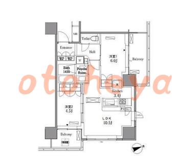グランドピアノ可の賃貸物件 2 LDK 27.5万円の図面１