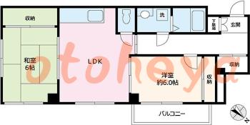 楽器可の賃貸物件 2 LDK 14.5万円の図面１
