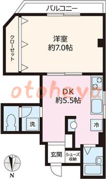 防音室のある楽器可 賃貸物件 1 DK 11万円の図面１
