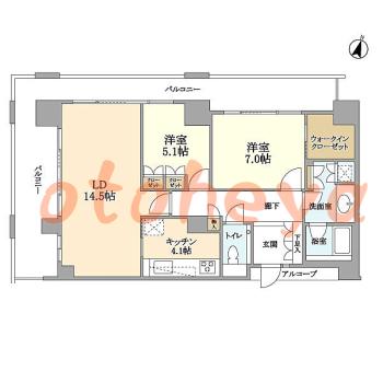 楽器可の賃貸物件 2 LDK 31万円の図面１