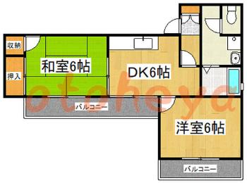 防音室のある楽器可 賃貸物件 2 DK 6.5万円の図面１