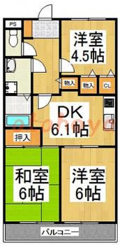 防音室のある楽器可 賃貸物件 3 DK 7.6万円の図面１